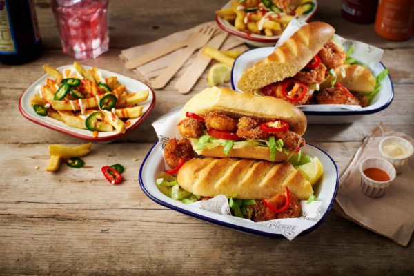Street food dishes on a table